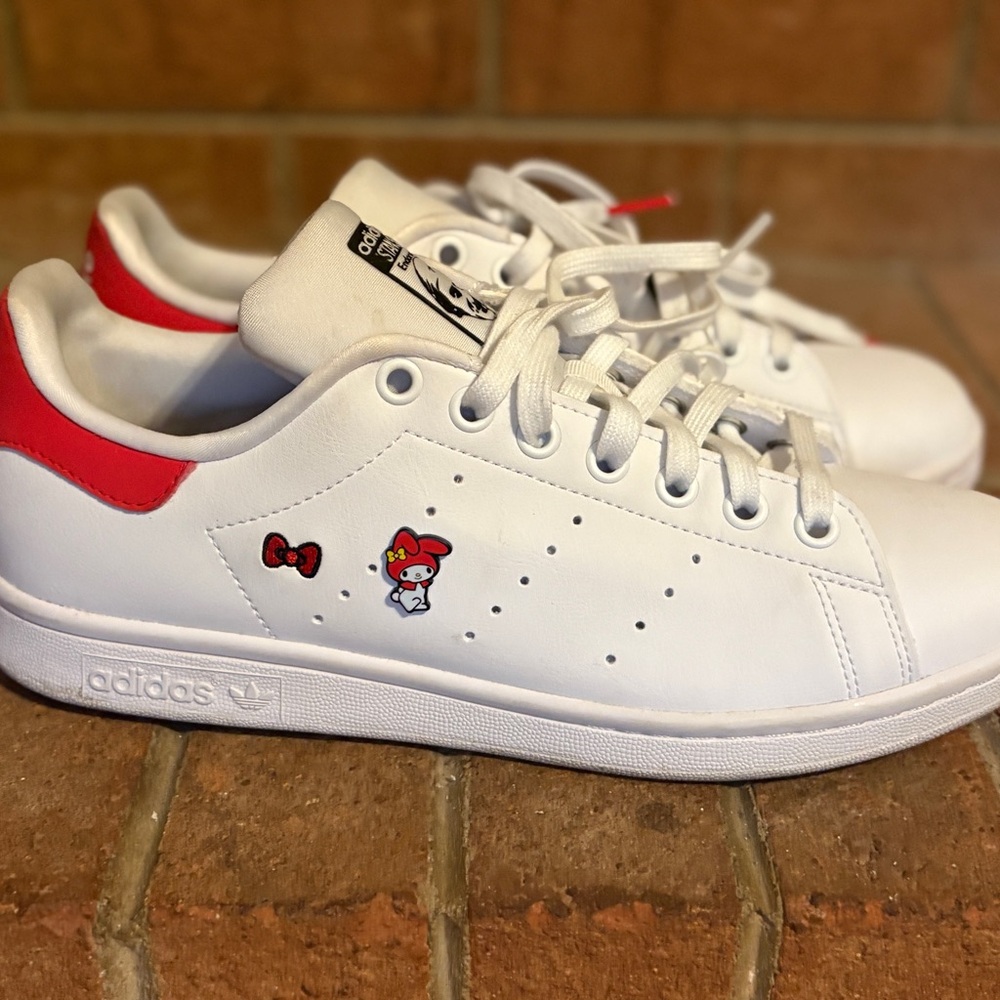 Adidas White Sneakers with Red Accents